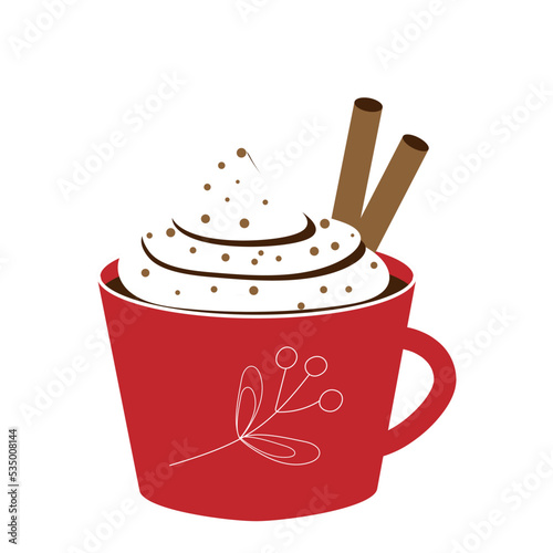Red coffee mug winter holidays flat vector illustration