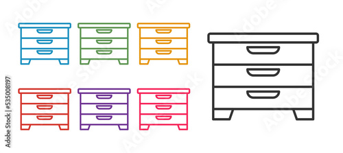Set line Chest of drawers icon isolated on white background. Set icons colorful. Vector