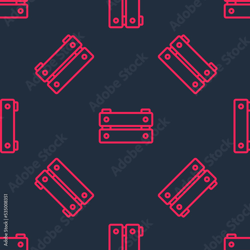 Red line Wooden box icon isolated seamless pattern on black background. Grocery basket, storehouse crate. Empty wooden container for vegetables, products. Vector