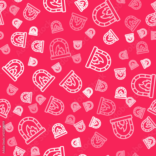 White line Blacksmith oven icon isolated seamless pattern on red background. Vector