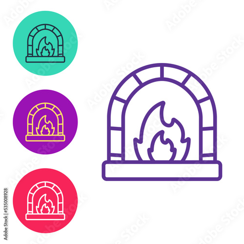 Set line Blacksmith oven icon isolated on white background. Set icons colorful. Vector