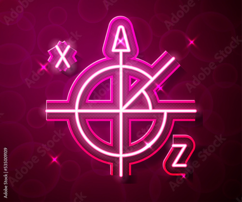 Glowing neon line Trigonometric circle icon isolated on red background. Vector