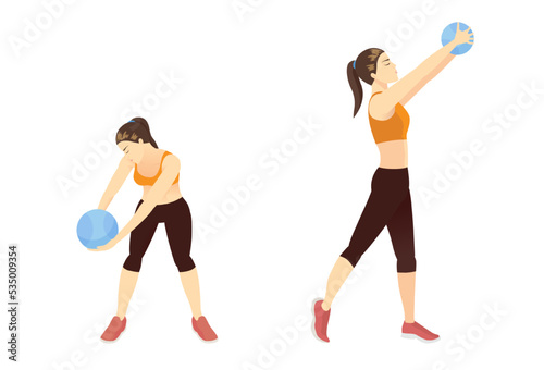 Women doing Medicine Ball Wood chop Exercise by Holding the medicine ball and controlling waist and arms same this guide.
