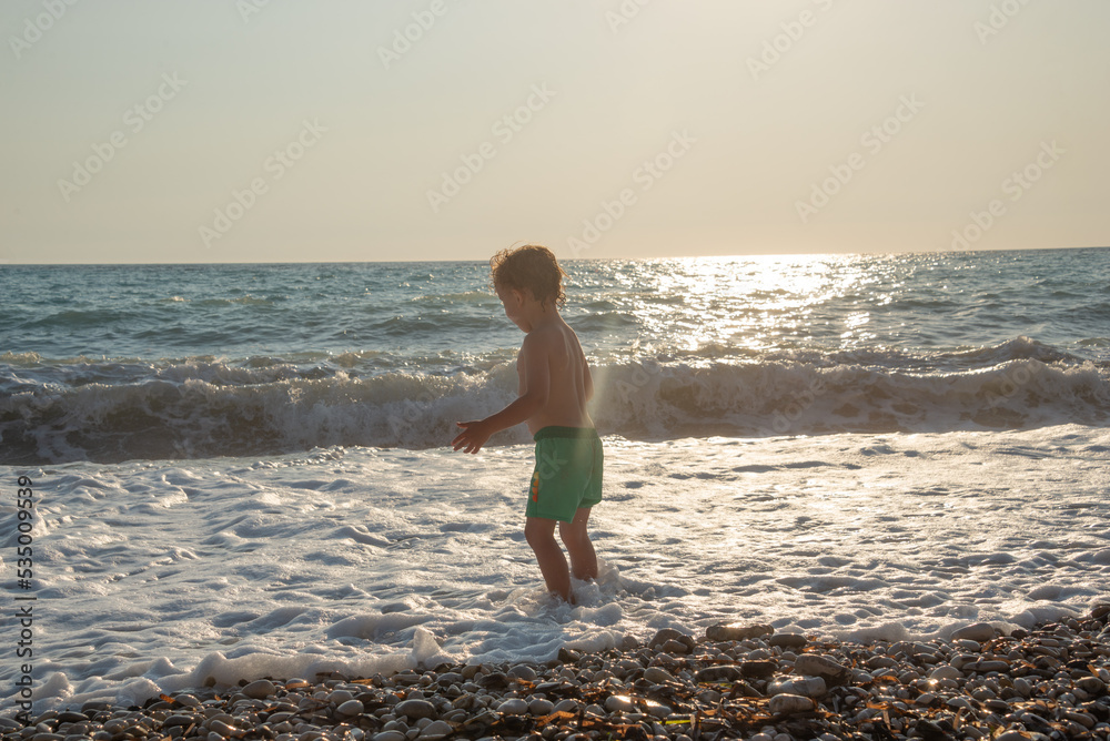 A child playing on the shore at the beach