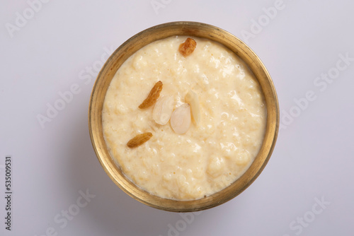 payes kheer arometicc rice pudding isolated on white photo