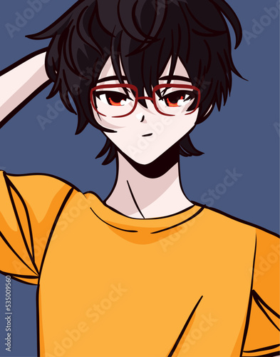 anime boy with glasses