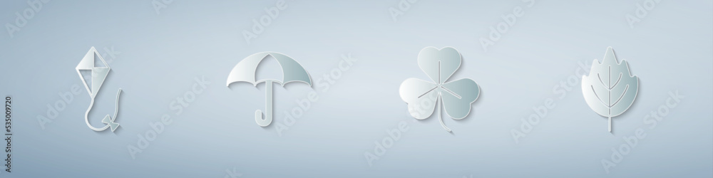 Set Kite, Umbrella, Clover and Leaf. Paper art style. Vector Set Kite, Umbrella, Clover and Leaf. Paper art style. Vector