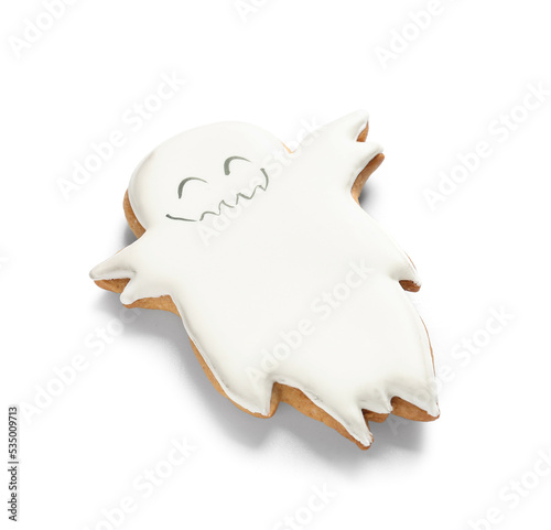 Halloween ghost cookie on white background