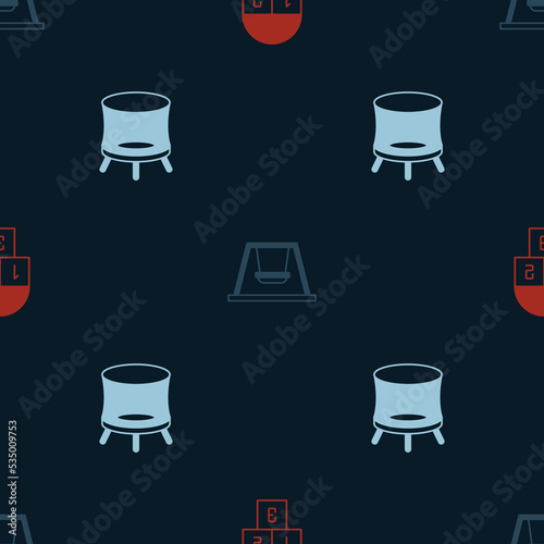 Set Hopscotch, Swing for kids and Jumping trampoline on seamless pattern. Vector