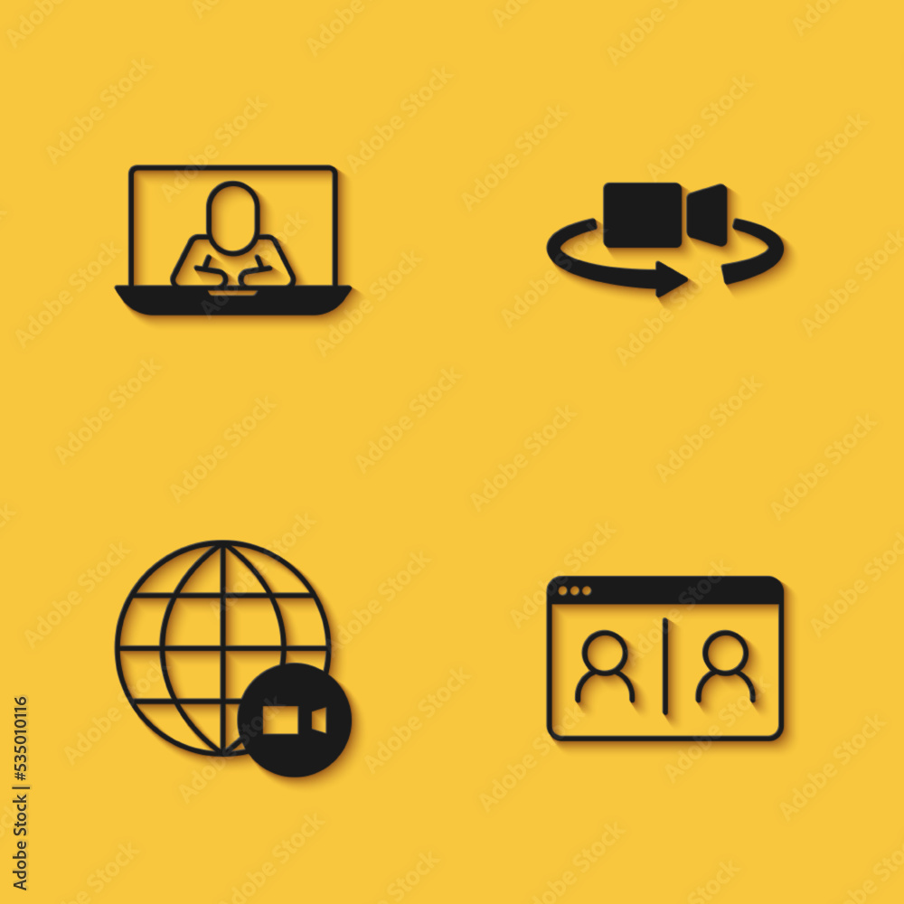 Set Video chat conference, and 360 degree view icon with long shadow. Vector Set Video chat conference, and 360 degree view icon with long shadow. Vector