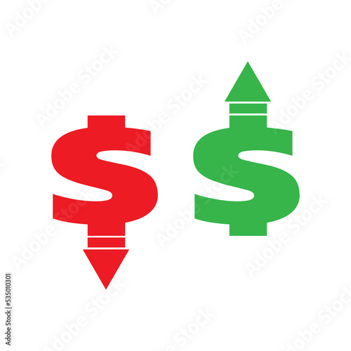 increase and decrease financial symbol. up dollar and down dollar vector illustration