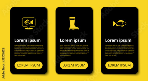 Set Fish, Fishing boots and Location fishing. Business infographic template. Vector