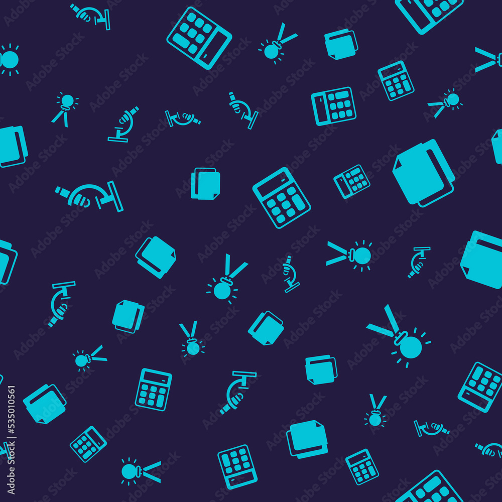 Set Microscope, File document, Calculator and Medal on seamless pattern. Vector Set Microscope, File document, Calculator and Medal on seamless pattern. Vector