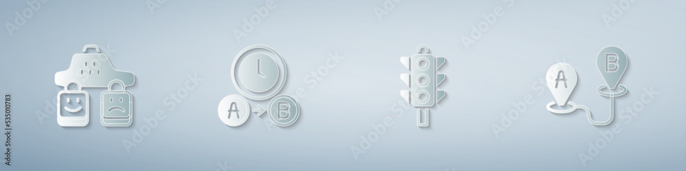 Set Taxi service rating, waiting time, Traffic light and Route location. Paper art style. Vector Set Taxi service rating, waiting time, Traffic light and Route location. Paper art style. Vector