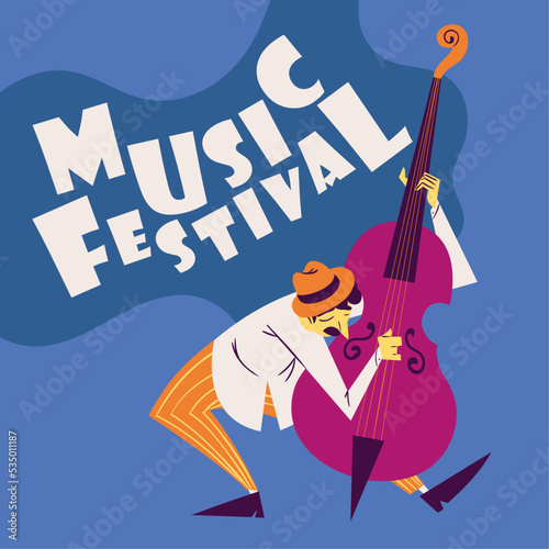 music festival poster, musician with cello