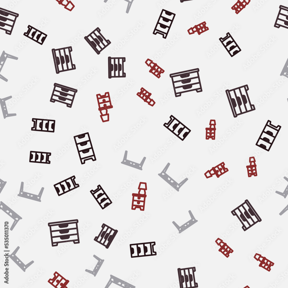 Set line Chest of drawers, Office desk and Furniture nightstand with lamp on seamless pattern. Vector Set line Chest of drawers, Office desk and Furniture nightstand with lamp on seamless pattern. Vector