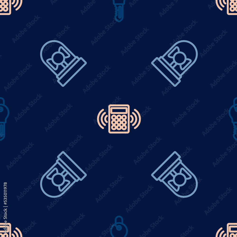 Set line Key, Ringing alarm bell and Security keypad access panel on seamless pattern. Vector Set line Key, Ringing alarm bell and Security keypad access panel on seamless pattern. Vector