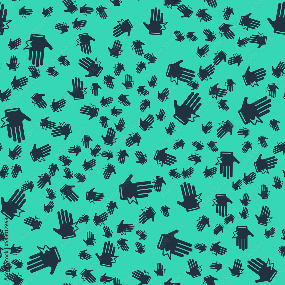 Black Electric glove icon isolated seamless pattern on green background. Safety gloves, hand protection. Vector Black Electric glove icon isolated seamless pattern on green background. Safety gloves, hand protection. Vector