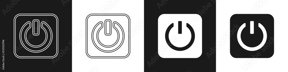 Set Power button icon isolated on black and white background. Start sign. Vector Set Power button icon isolated on black and white background. Start sign. Vector