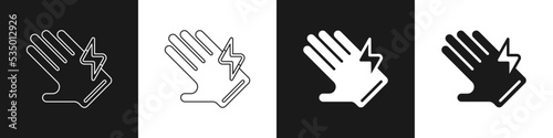 Set Electric glove icon isolated on black and white background. Safety gloves, hand protection. Vector