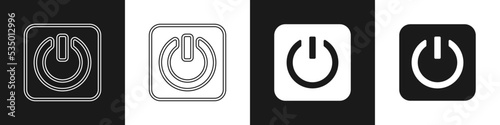 Set Power button icon isolated on black and white background. Start sign. Vector