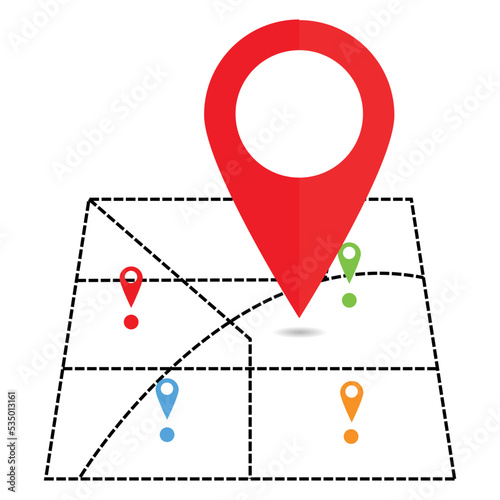 pointer map icon. Map, home, office location icon. Travel tracking, road map, shop location icon in vector illustration, circle background, black shape.