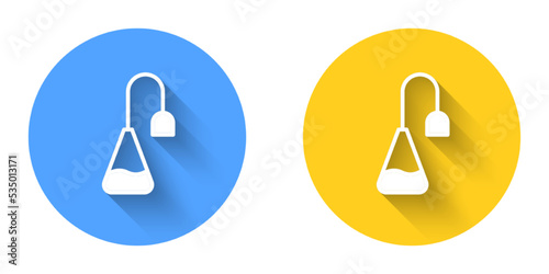 White Tea bag icon isolated with long shadow background. Circle button. Vector
