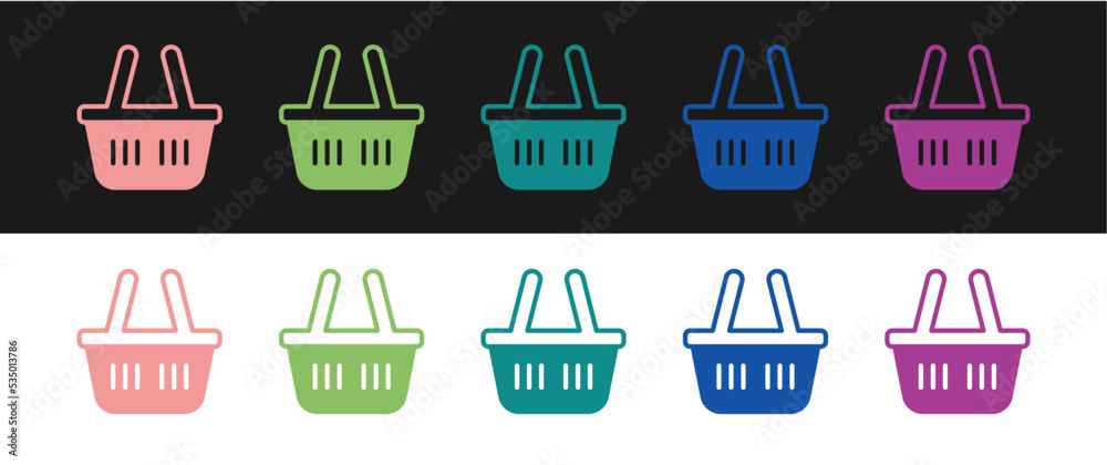 Set Shopping basket icon isolated on black and white background. Online buying concept. Delivery service sign. Shopping cart symbol. Vector