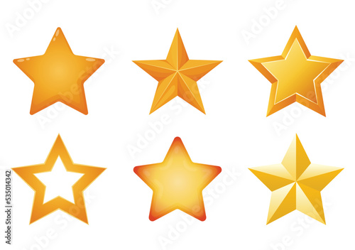Rating gold star. Shiny yellow metal badge or medal template. Customer review concept. Glossy yellow star trophy icon. Leadership symbol