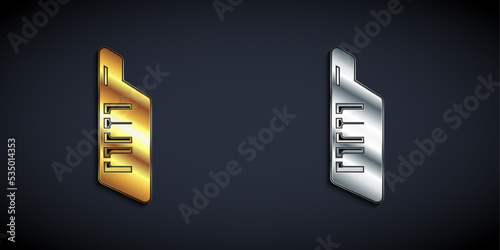 Gold and silver Keytar icon isolated on black background. Musical instrument. Long shadow style. Vector