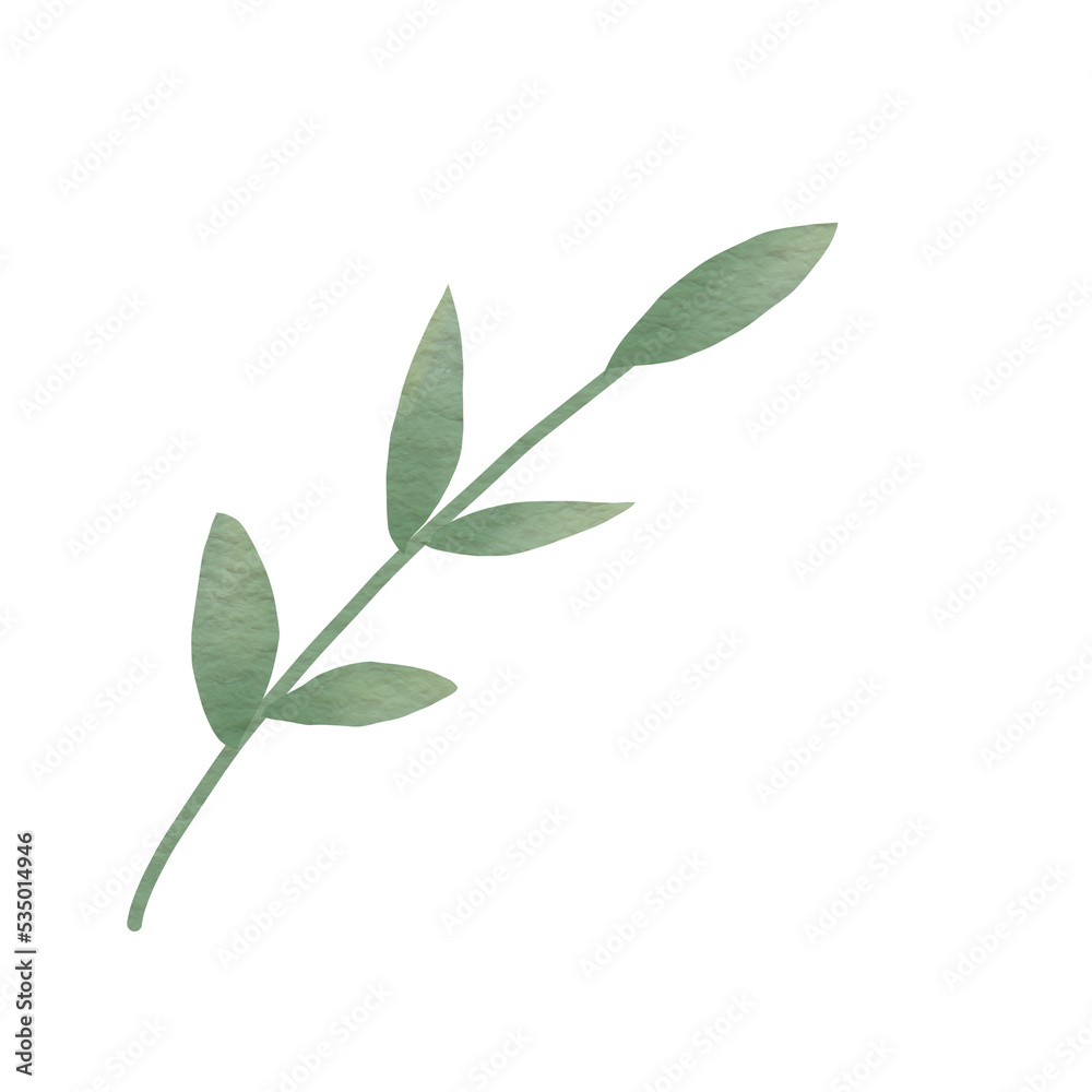 Watercolor green leaf branches or floral illustration for wedding stationery, greetings, background ornament