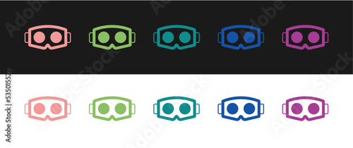 Set Virtual reality glasses icon isolated on black and white background. Stereoscopic 3d vr mask. Optical head mounted display. Vector