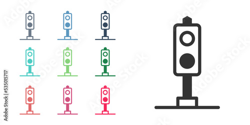 Black Train traffic light icon isolated on white background. Traffic lights for the railway to regulate the movement of trains. Set icons colorful. Vector
