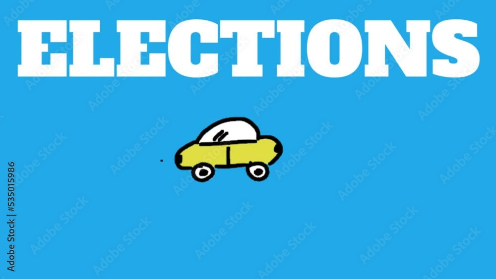 Animation of elections text over car icon on blue background Animation of elections text over car icon on blue background