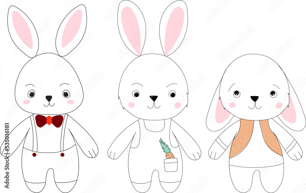 rabbit cartoon set sketch ,outline isolated vector rabbit cartoon set sketch ,outline isolated vector