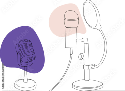 microphones drawing in one continuous line, isolated vector