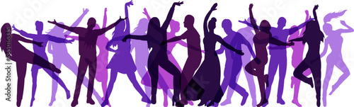 people dancing crowd disco silhouette on white background isolated vector