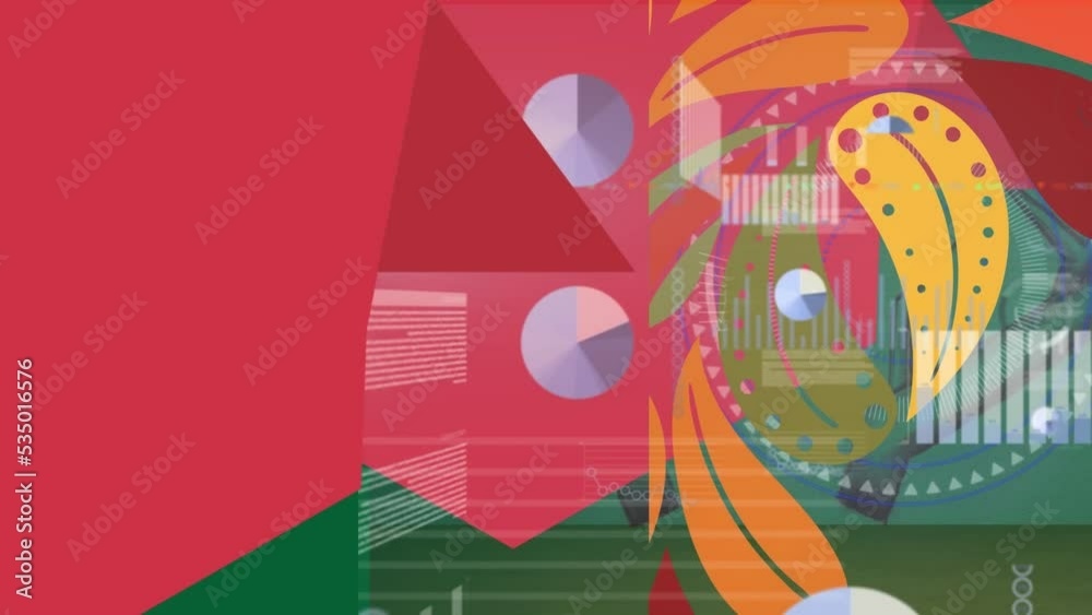 Animation of shapes over data processing on green background