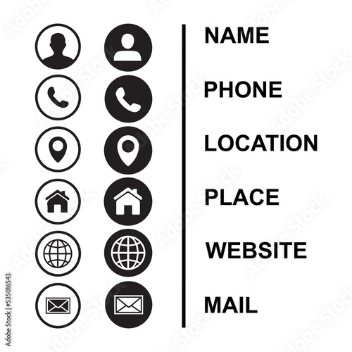 Business card icon set modern,contact symbol,on white background.