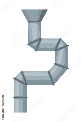 Ventilation pipe. Vent system element. Isolated cartoon part. Air system, steel pipe detail constructor on white background