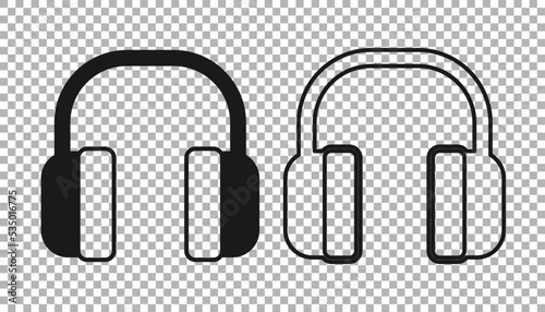 Black Noise canceling headphones icon isolated on transparent background. Headphones for ear protection from noise. Vector