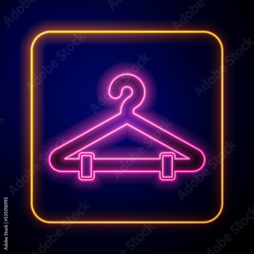 Glowing neon Hanger wardrobe icon isolated on black background. Cloakroom icon. Clothes service symbol. Laundry hanger sign. Vector