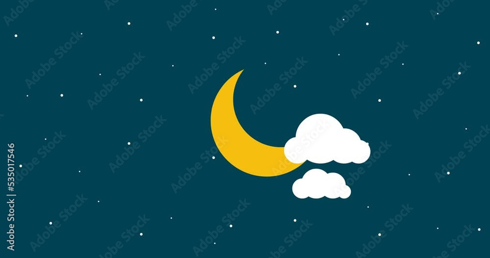 animated cartoon background of moon and clouds at night with twinkling stars