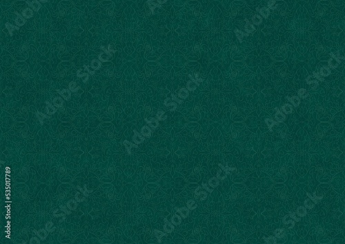 Wallpaper Mural Hand-drawn unique abstract symmetrical seamless ornament. Bright semi transparent green on a deep cold green background. Paper texture. Digital artwork, A4. (pattern: p07-1c) Torontodigital.ca