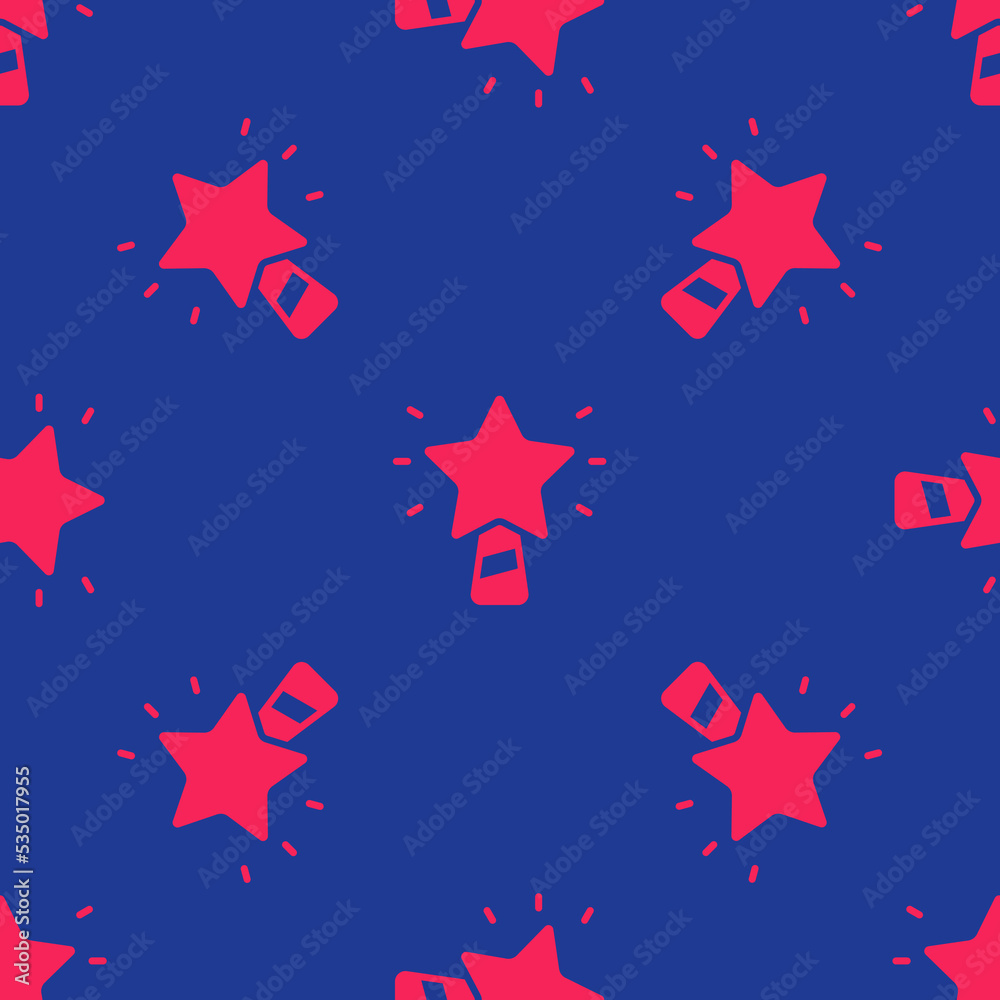 Red Christmas star icon isolated seamless pattern on blue background. Merry Christmas and Happy New Year. Vector Red Christmas star icon isolated seamless pattern on blue background. Merry Christmas and Happy New Year. Vector
