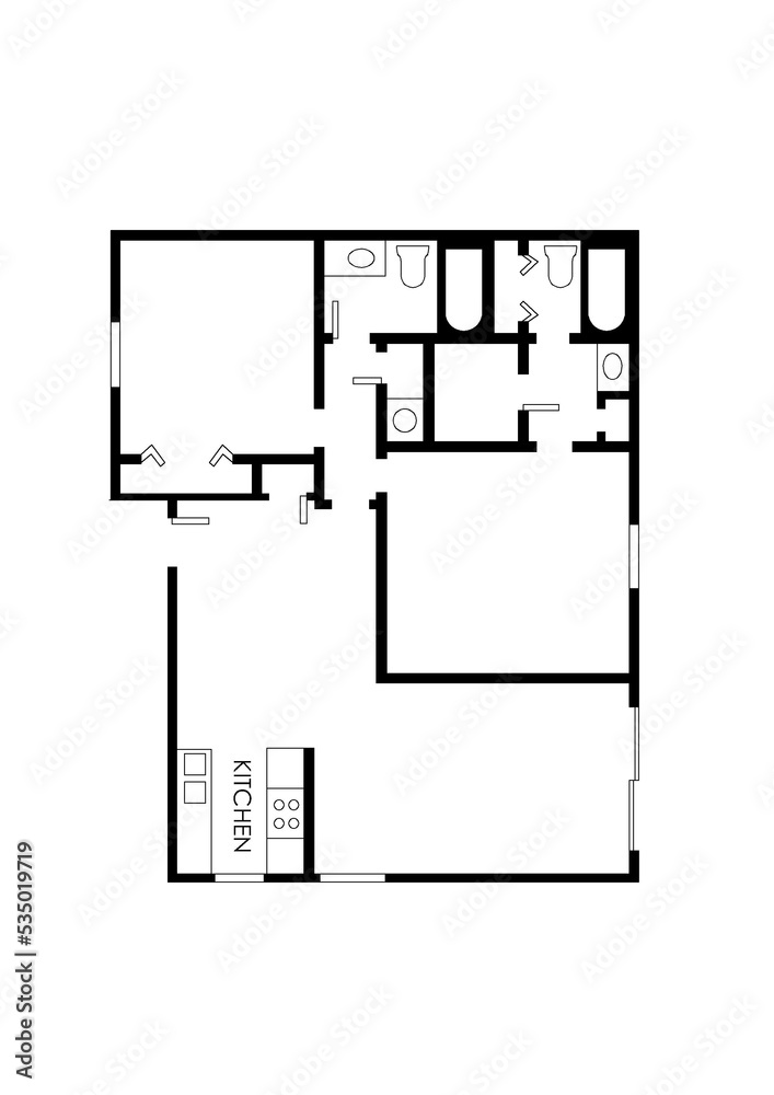Icon floor plan. Example floor plan. House plan icon. Stock