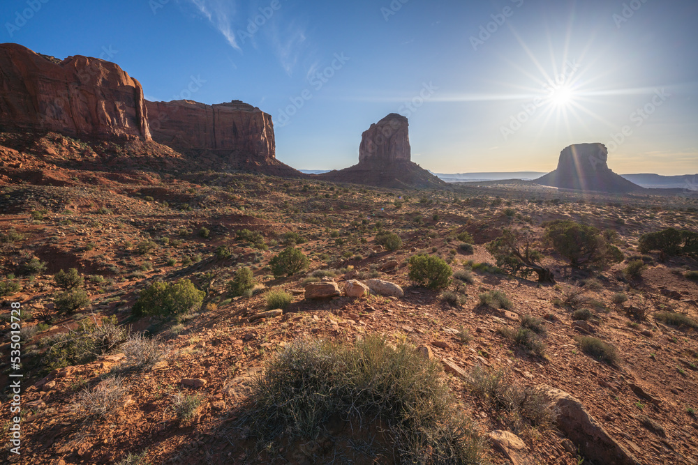 sunset in the desert of monument valley, usa