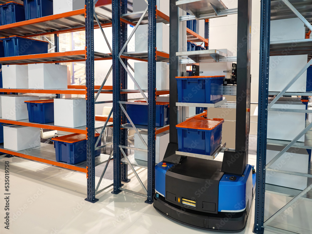 Automated warehouse processes. Modern warehouse with automated ...