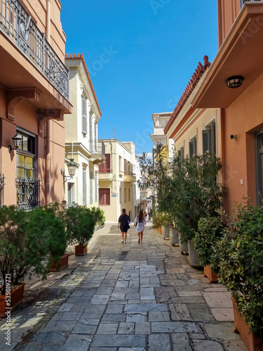 Fototapeta Naklejka Na Ścianę i Meble -  View of colorful houses at the narrow streets of the Greece.