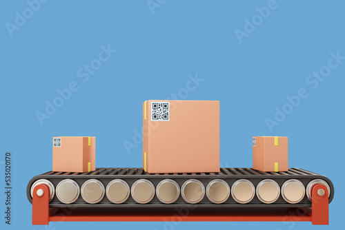 Conveyor with boxes. Cardbo...